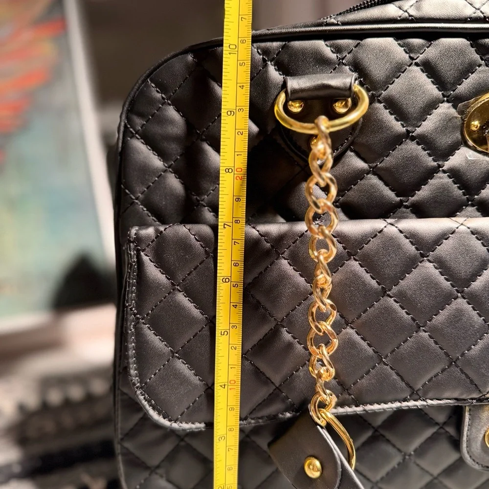 Black Quilted Dog Bag/Carrier with Gold Hardware! New!